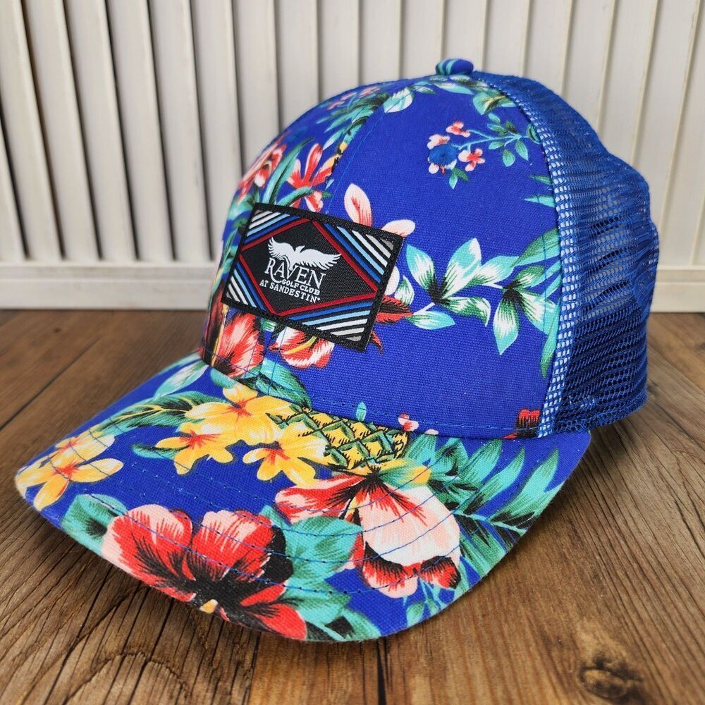 Raven Golf Club Sandestin Snapback Trucker Hat Cap Pukka Blue Floral Hawaiian